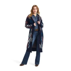 'Ariat' Women's Coatigan Chimayo Sweater - Navy Jacquard -inspired Pattern Created By The Artists At