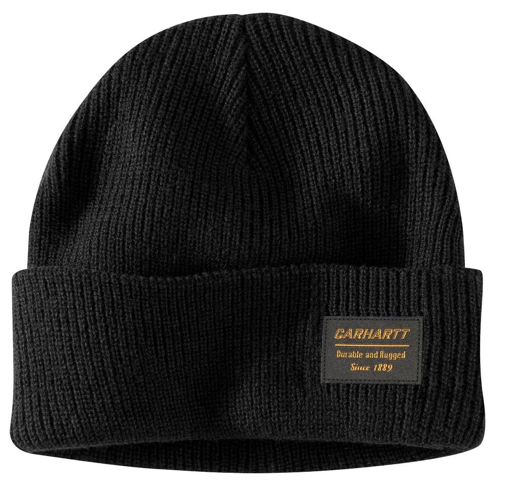 'Carhartt' Men's Knit Rugged Patch Beanie - Black 3 'Carhartt' Men's Knit Rugged Patch Beanie - Black