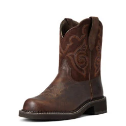 'Ariat' Women's 8" Fatbaby Heritage Tess Western Round Toe - Forest Brown / Jamocha -Best Sportswear Store S22 WMS WEST 10040264 3 4 front 1024x1024@2x