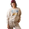 'Ariat' Women's Cowboy Crew Sweater - Oatmeal Heather -Best Sportswear Store S23 WMS WEST 10043660 front 1024x1024@2x